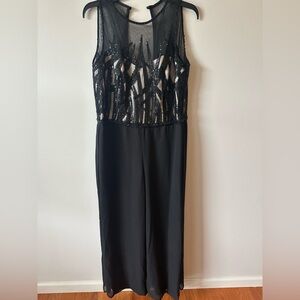 Elegant Formal Black Sleeveless sequins Romper size 48 Beaded evening